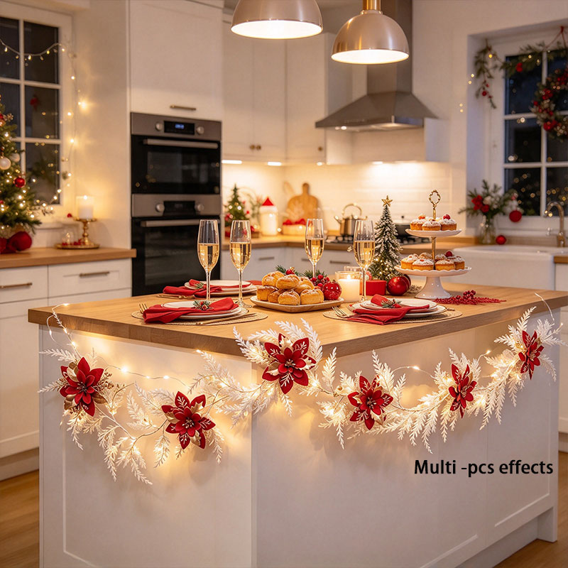 Led Fairy String Lights - White Christmas Garland with Red Gold